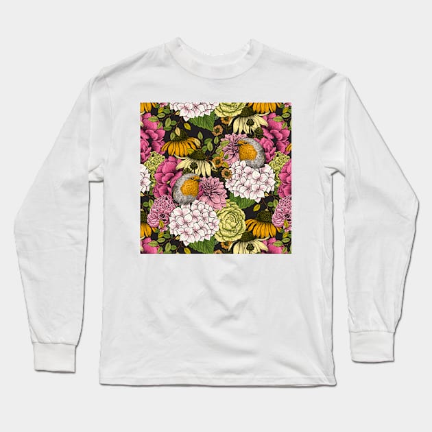 Robins in the garden 4 Long Sleeve T-Shirt by katerinamk